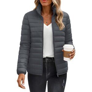 〽️Women's Dark Grey Yucolen Puffer Quilted Winter Lightweight Full Zip Jacket